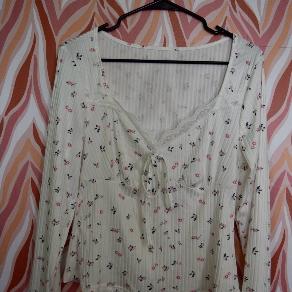 SHEIN Curve Floral Blouse with Pink Accents